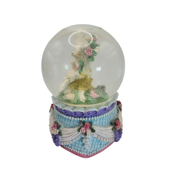 Love Birds Glitter Water Globe Musical Windup Works Resin Base Hand Painted - Picture 6 of 9